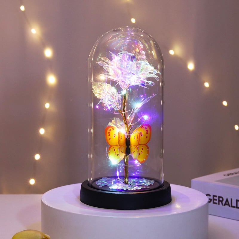 🔥Sista dagen 49 % rabatt – 🌹Evig fjärilsros i glasklocka med LED-belysning✨