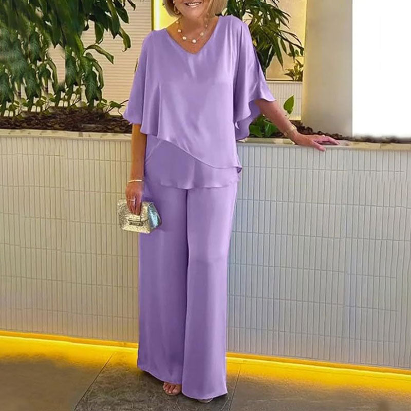 💕Charmigt set med oregelbunden topp och byxor med vida ben/💕Charming set with irregular top and wide-leg pants