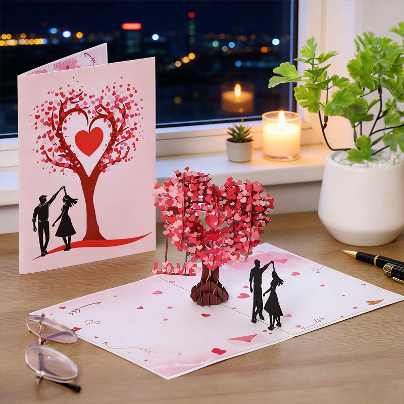 Romantiskt 3D-gratulationskort "Dancing Under the Heart Tree"