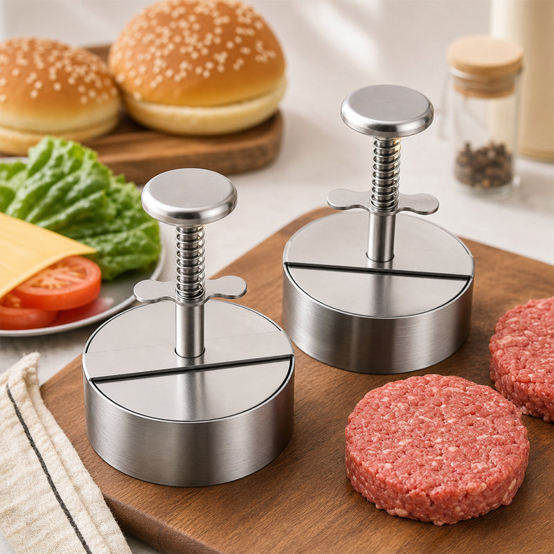 🍔 Burgerpress i rostfritt stål | Skapa perfekta, jämna biffar på ett enkelt sätt