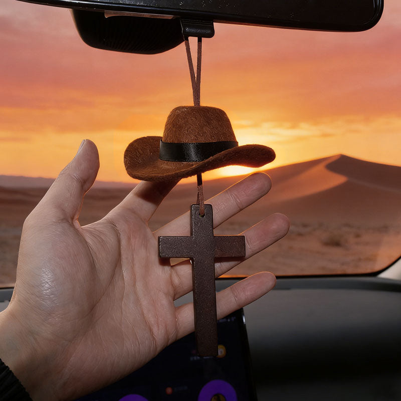🤠 Cowboyhatt & korsformad bilcharm | En åktur med stil och tro 🚗✨