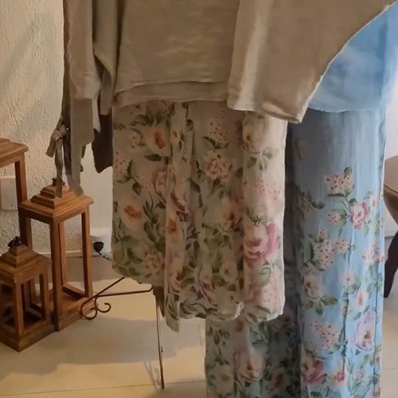 🌸Lösa Toppar För Damer Och Blommiga Byxor Med Vida Ben