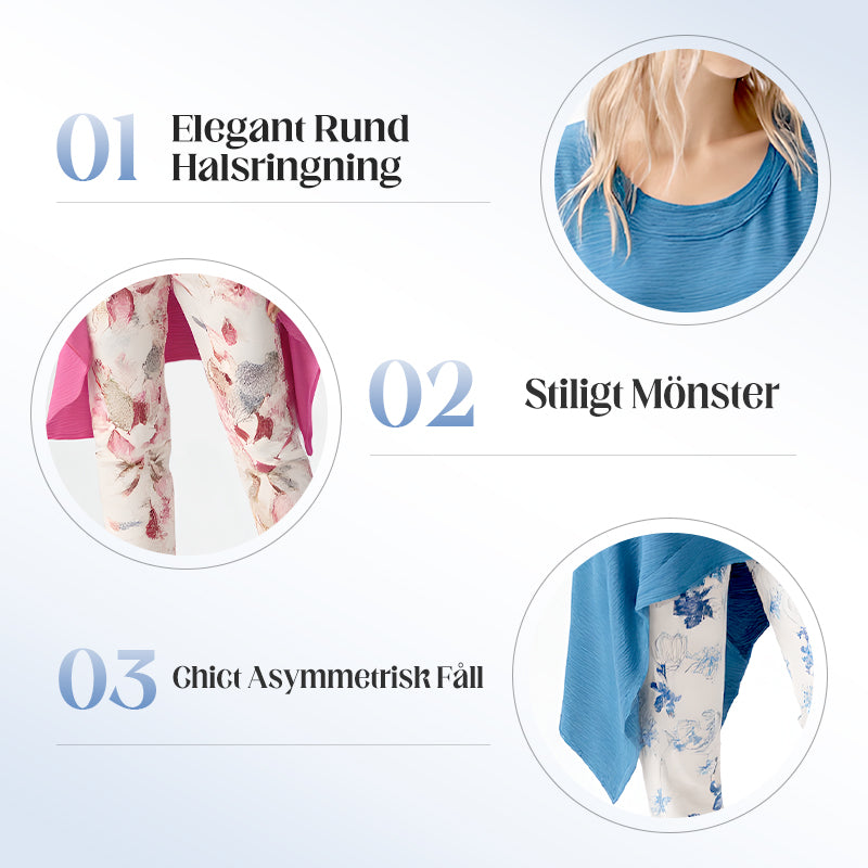 🌸Tvådelat Set för Dam: Ärmlös Topp med Asymmetrisk Fåll och Mönstrade Byxor