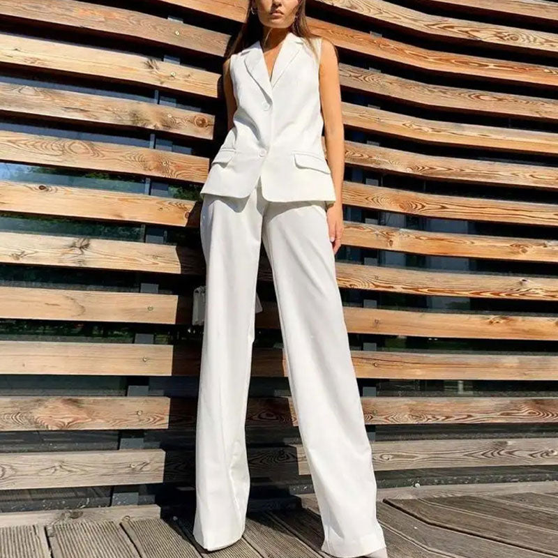 💖Styliskt set med ärmlös blazer och byxor med hög midja för kvinnor