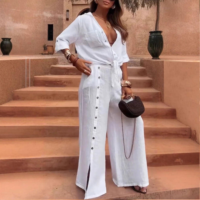 Elegant enfärgat 2-delat set för kvinno