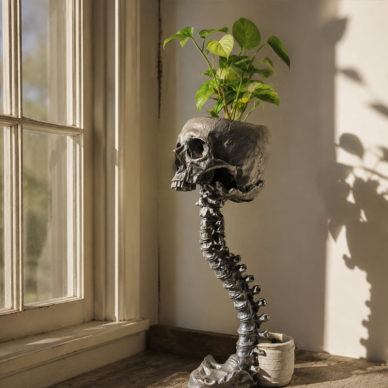 Gothic Skull Planter And Skeleton Vase Spooky Home Decor