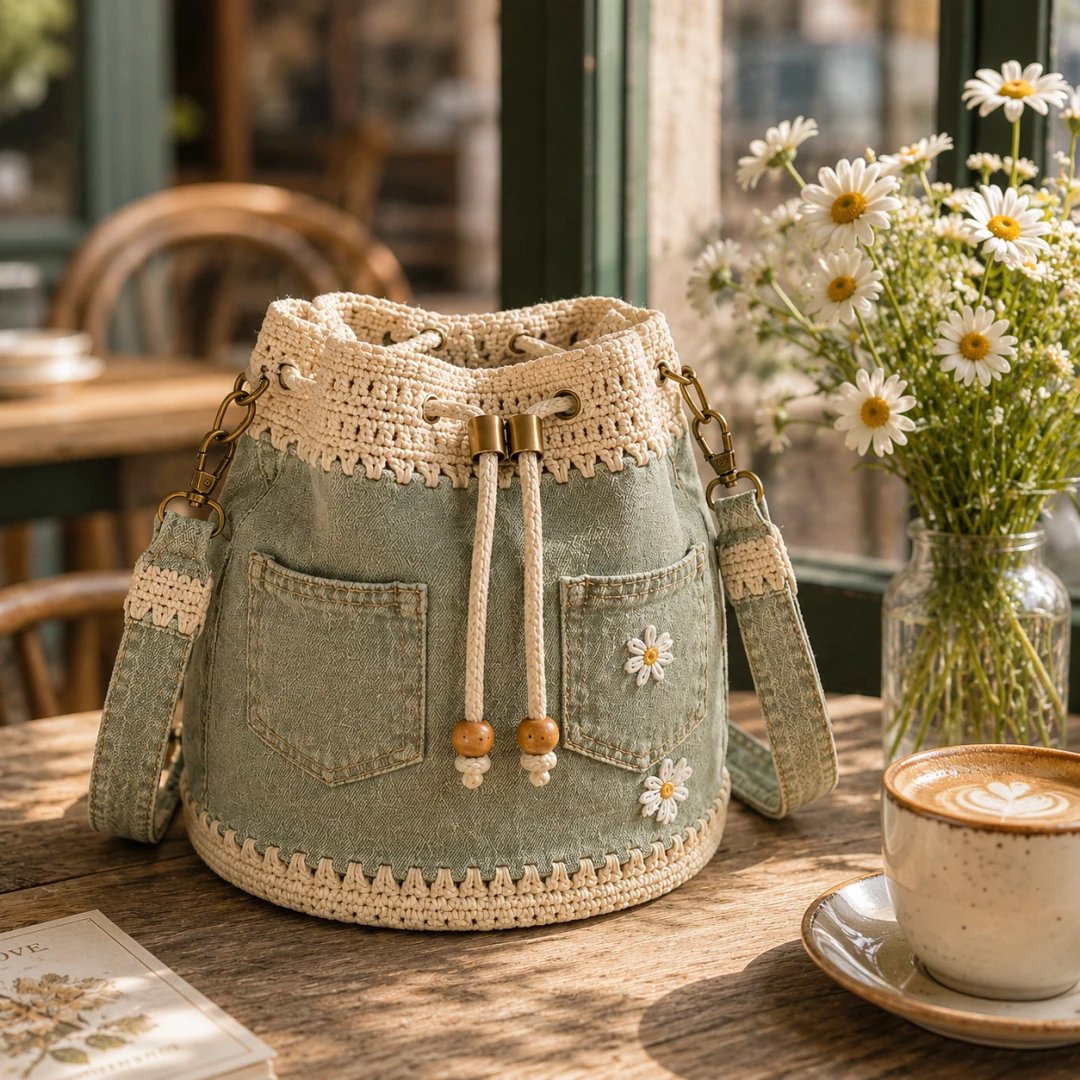 🔥HOT SALE 50% OFF✨👜Denim Crochet Bucket Bag