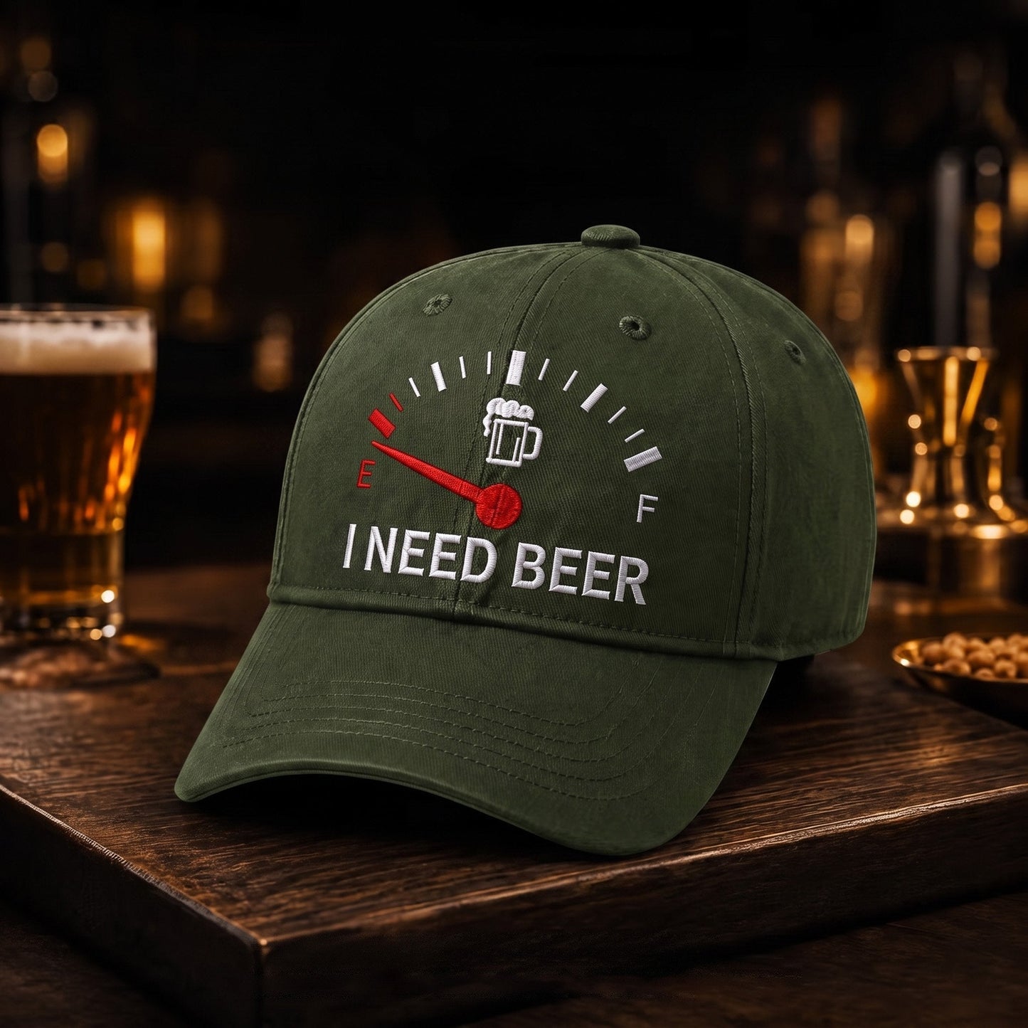 🍺 Broderad basebollkeps med texten ”I NEED BEER” – Unisex-minneskeps🧢 100 % bomull