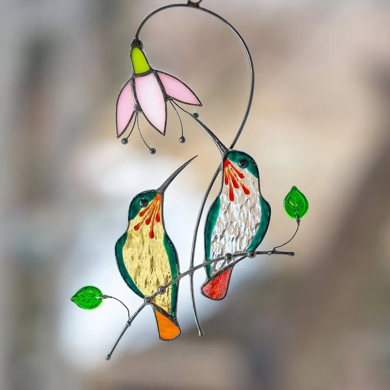 💖Mors dag-present - Handgjord solfångare med färgad kolibri