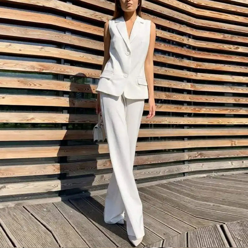 💖Styliskt set med ärmlös blazer och byxor med hög midja för kvinnor