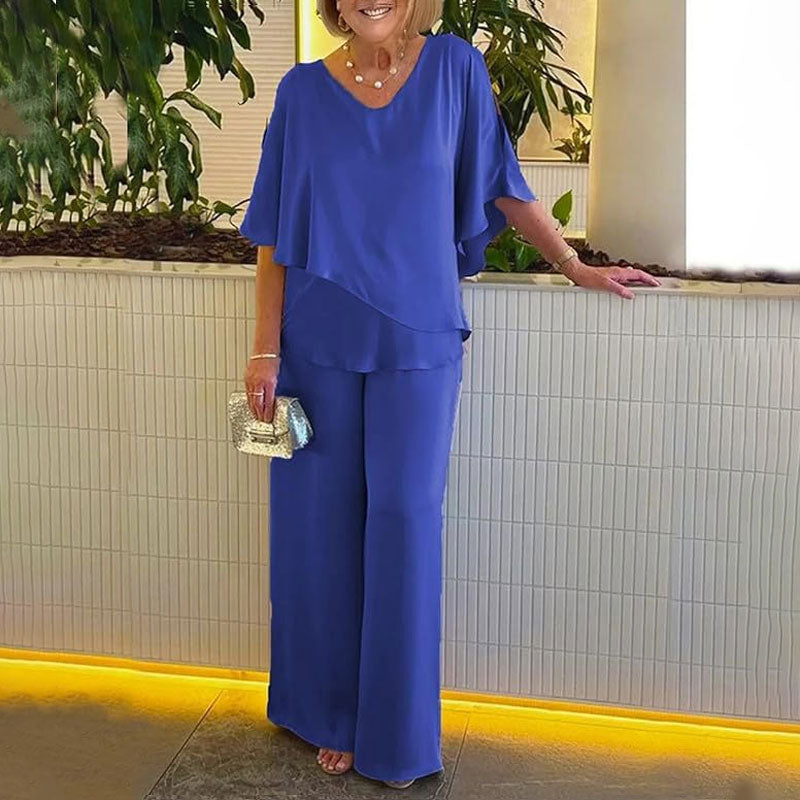 💕Charmigt set med oregelbunden topp och byxor med vida ben/💕Charming set with irregular top and wide-leg pants