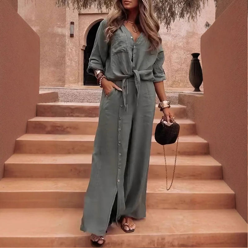 Elegant enfärgat 2-delat set för kvinno