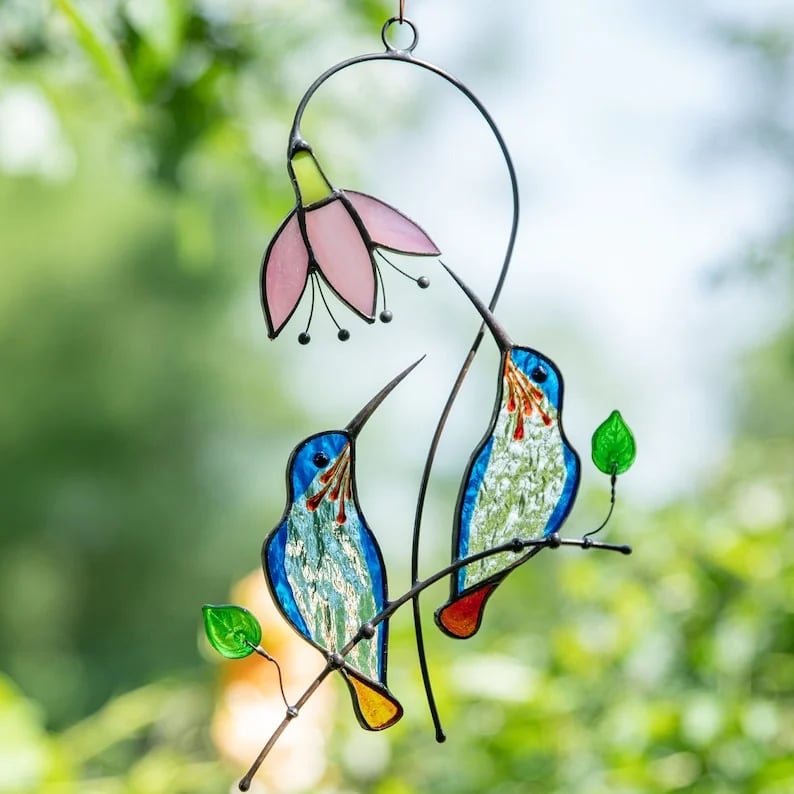 💖Mors dag-present - Handgjord solfångare med färgad kolibri