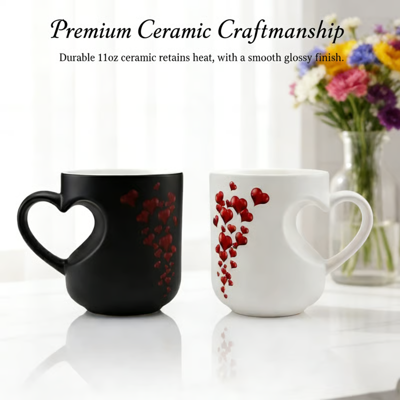 ⏳Begränsad tid 50 % rabatt⏰Keramikmugg med färgskiftande hjärtformigt handtag till alla hjärtans dag💖☕