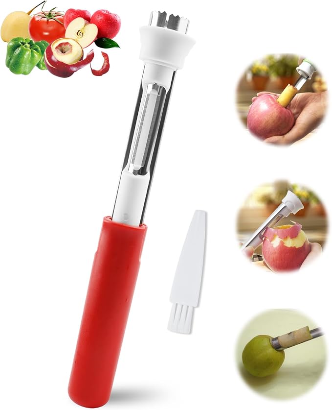 🍎 2-i-1-verktyg i rostfritt stål för att ta bort kärnhuset ur äpplen: Ta bort kärnhuset med ett enda handgrepp! ✨