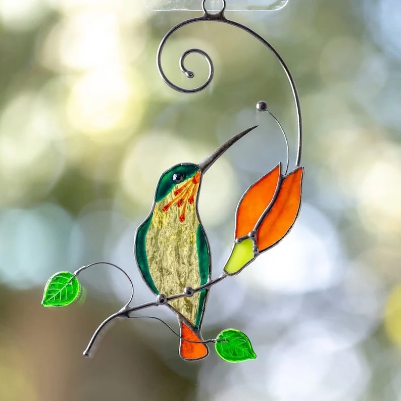 💖Mors dag-present - Handgjord solfångare med färgad kolibri