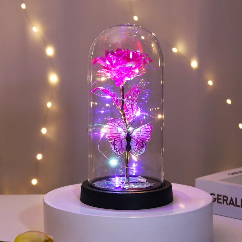 🔥Sista dagen 49 % rabatt – 🌹Evig fjärilsros i glasklocka med LED-belysning✨