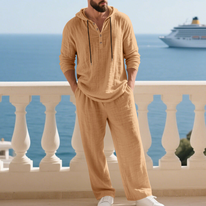 Herrhuvtröja och byxor i ledig passform – 2-delat set