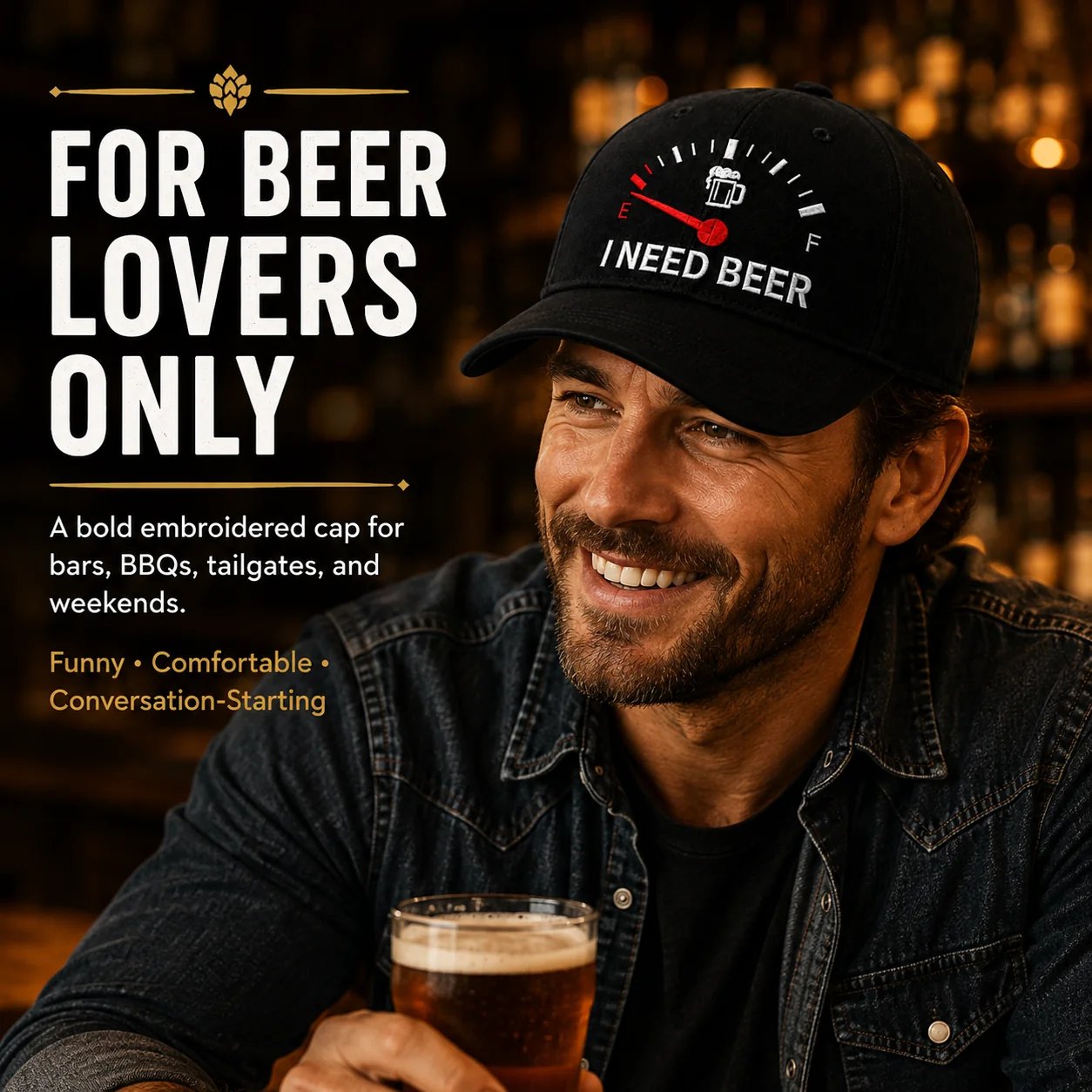 🍺 Broderad basebollkeps med texten ”I NEED BEER” – Unisex-minneskeps🧢 100 % bomull
