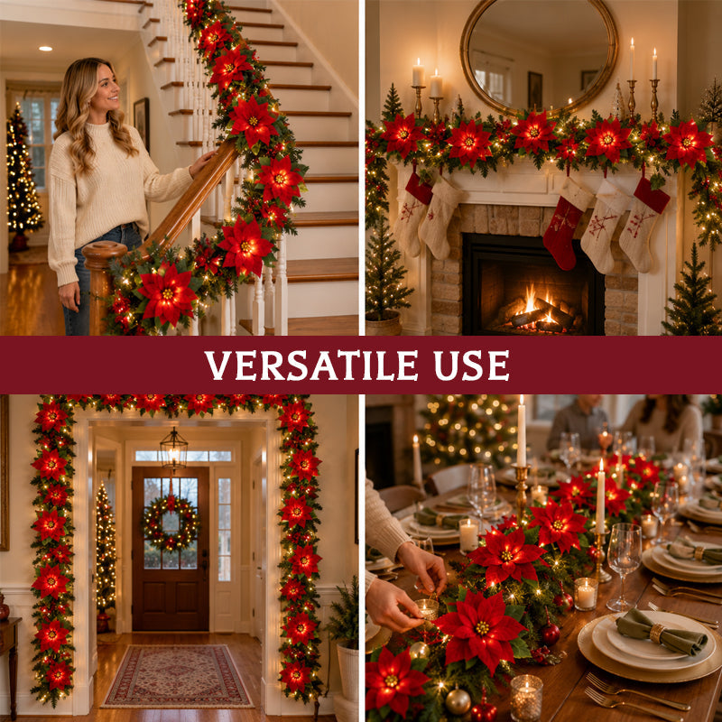 😍 🎄 Poinsettia string lights – 2 m of warm LED lights with red flowers and holly leaves