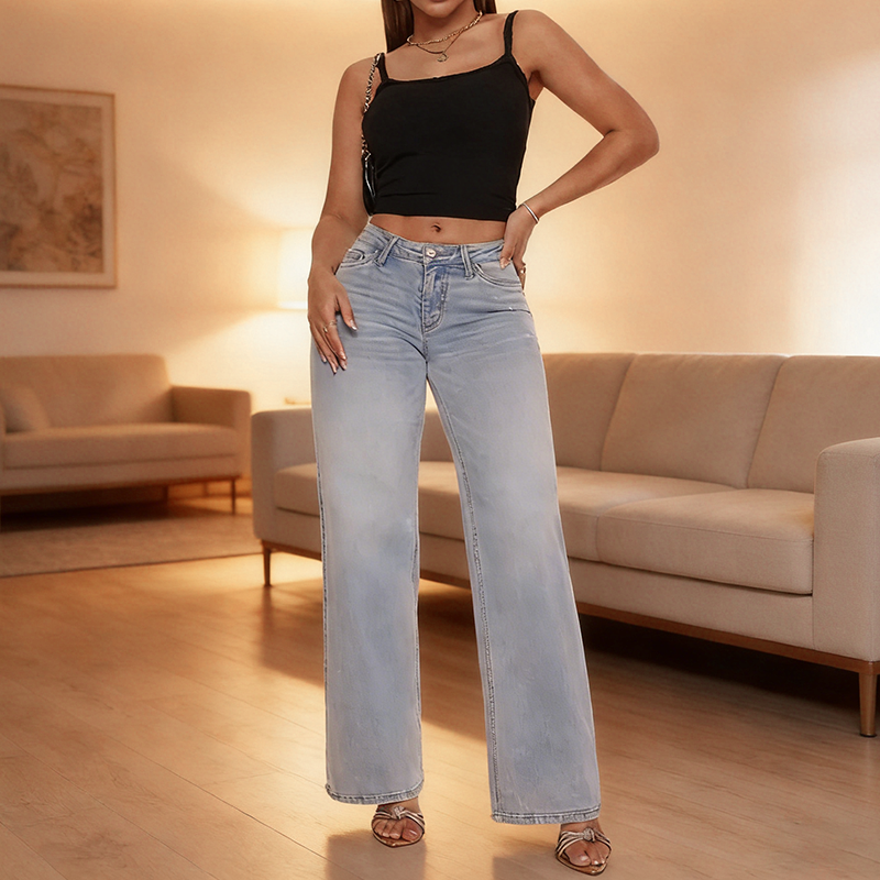 👖 Mellanhöga jeansbyxor med raka ben