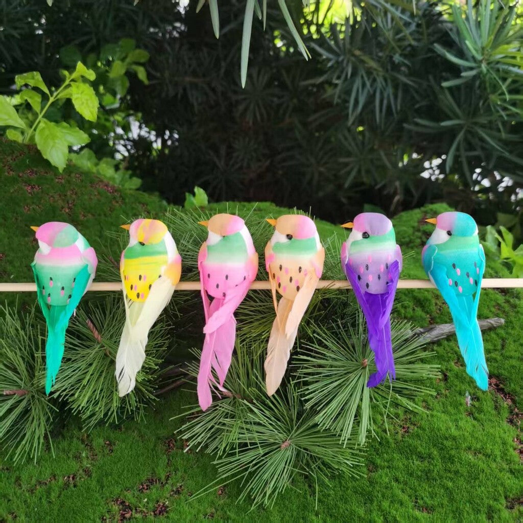🐦 Artificial feathered birds with clip (12 pieces per pack)