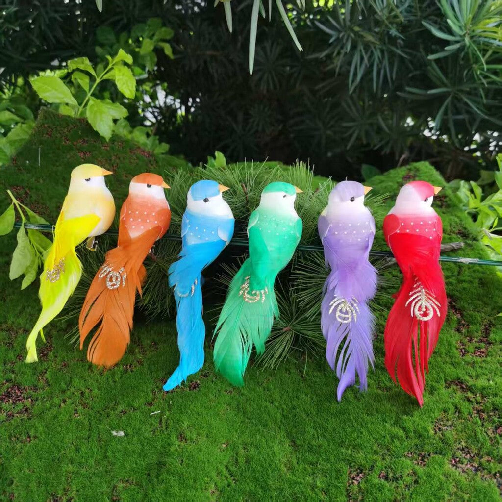 🐦 Artificial feathered birds with clip (12 pieces per pack)