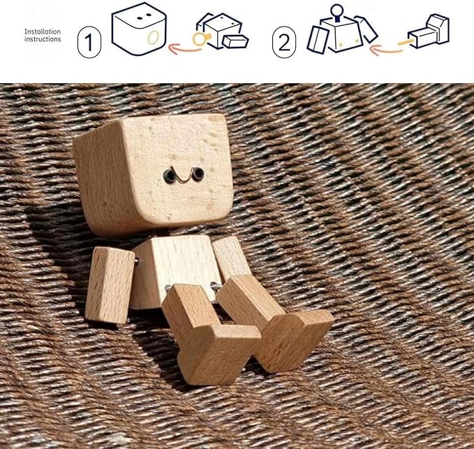 Charmig liten träfigur som gungar med 12st magnetiska uttryck