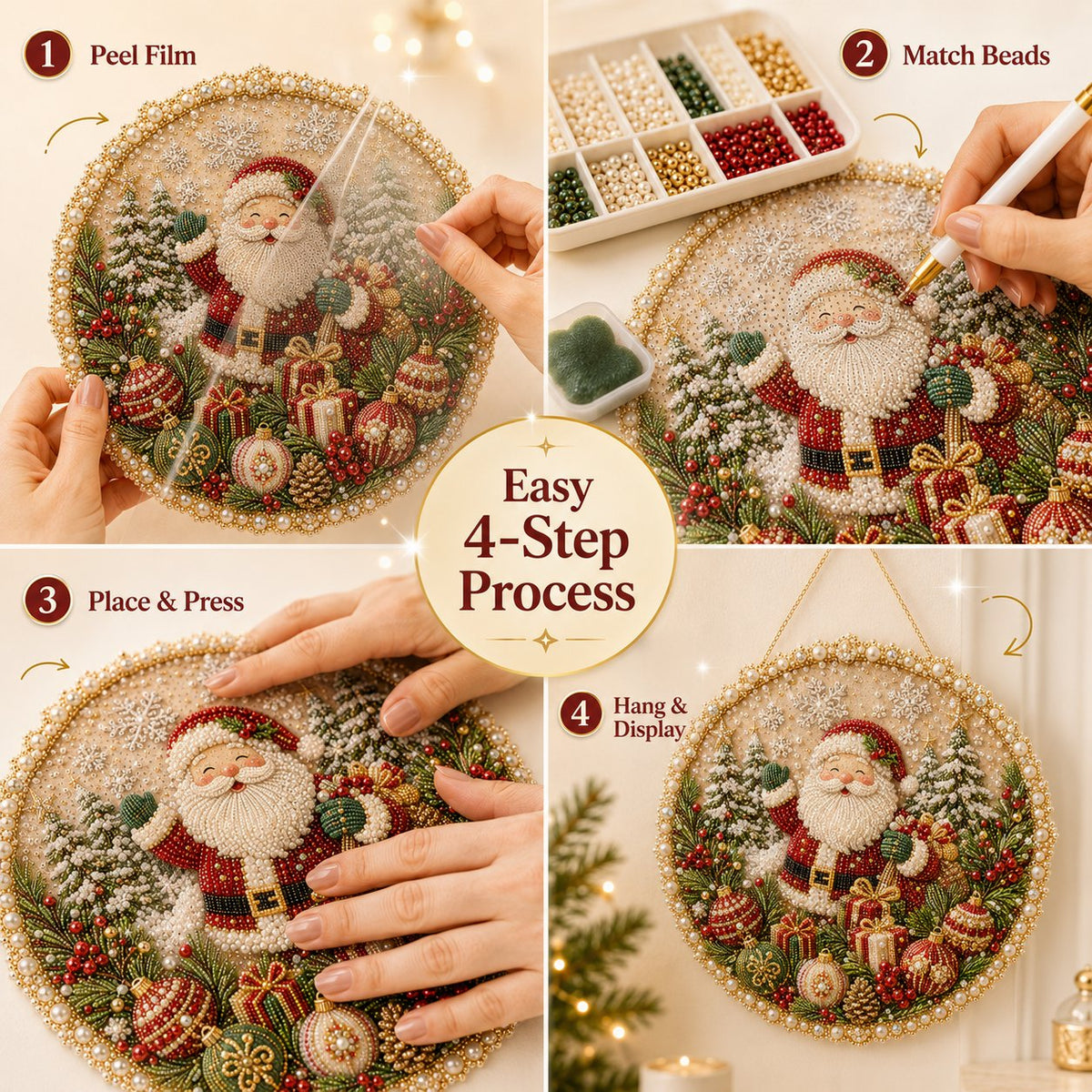 🌸🌻🍂🎄 Four Seasons & Holiday Pearl Art Hanging Wreath Kit | Luxury Flocked Canvas with Scratch-Resistant Non-Fading Pearl Beads DIY Handmade Seasonal Decor 💎