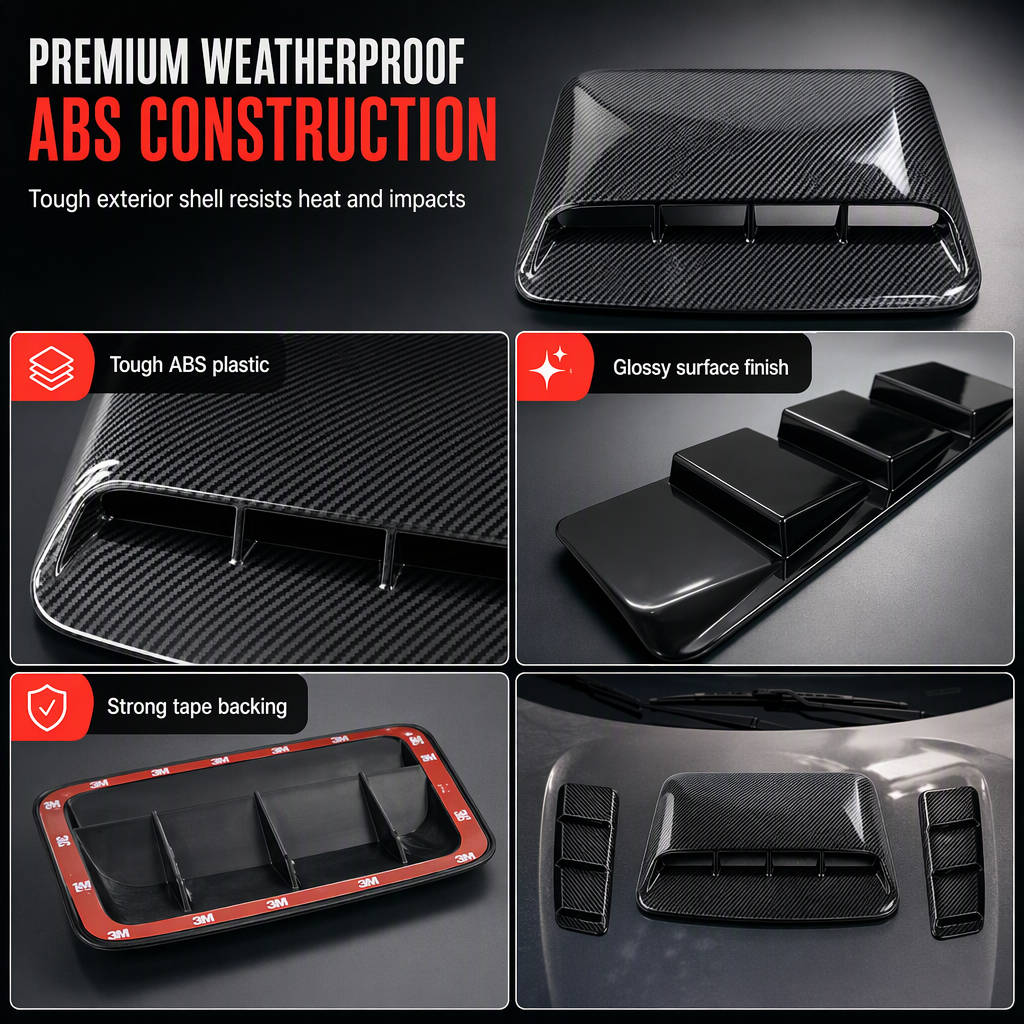 Car Hood Decorative Air Vent Sticker Adhesive Fake Intake Scoop Bonnet Trim Shark Gill Style
