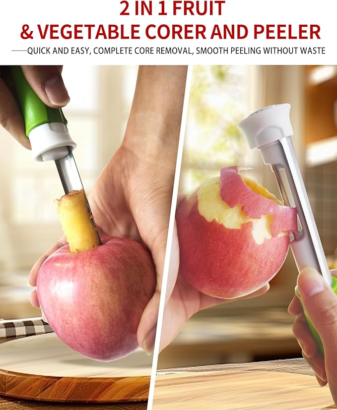 🍎 2-i-1-verktyg i rostfritt stål för att ta bort kärnhuset ur äpplen: Ta bort kärnhuset med ett enda handgrepp! ✨