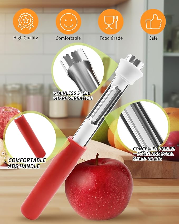 🍎 2-i-1-verktyg i rostfritt stål för att ta bort kärnhuset ur äpplen: Ta bort kärnhuset med ett enda handgrepp! ✨