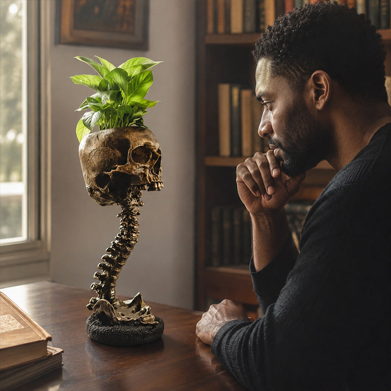 Gothic Skull Planter And Skeleton Vase Spooky Home Decor
