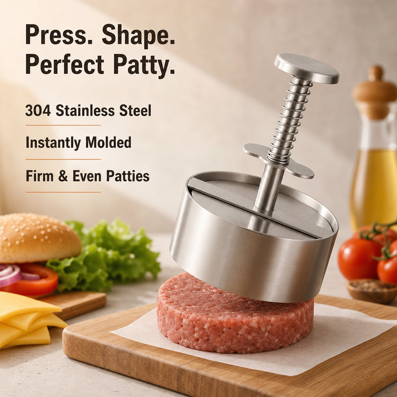 🍔 Burgerpress i rostfritt stål | Skapa perfekta, jämna biffar på ett enkelt sätt