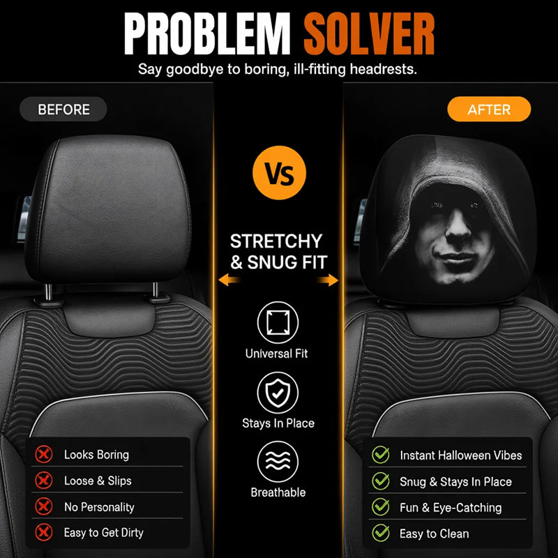 Funny Face Printed Headrest Cover – Car Interior Accessory