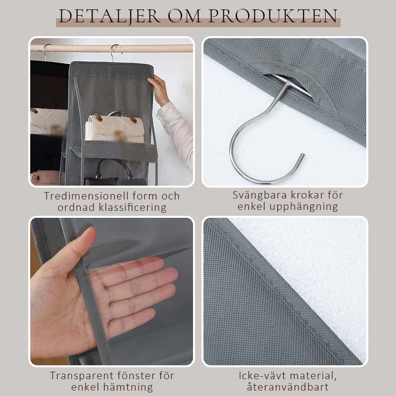Hängande förvaringspåse – dubbelsidig transparent design, oumbärlig för att organisera din garderob.