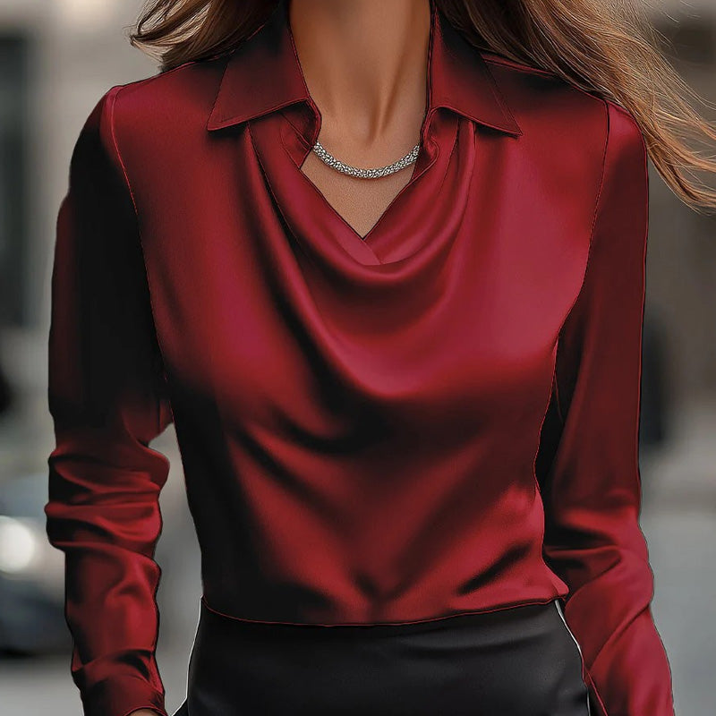 ✨ Enfärgade skjortor med draperad krage för kvinnor