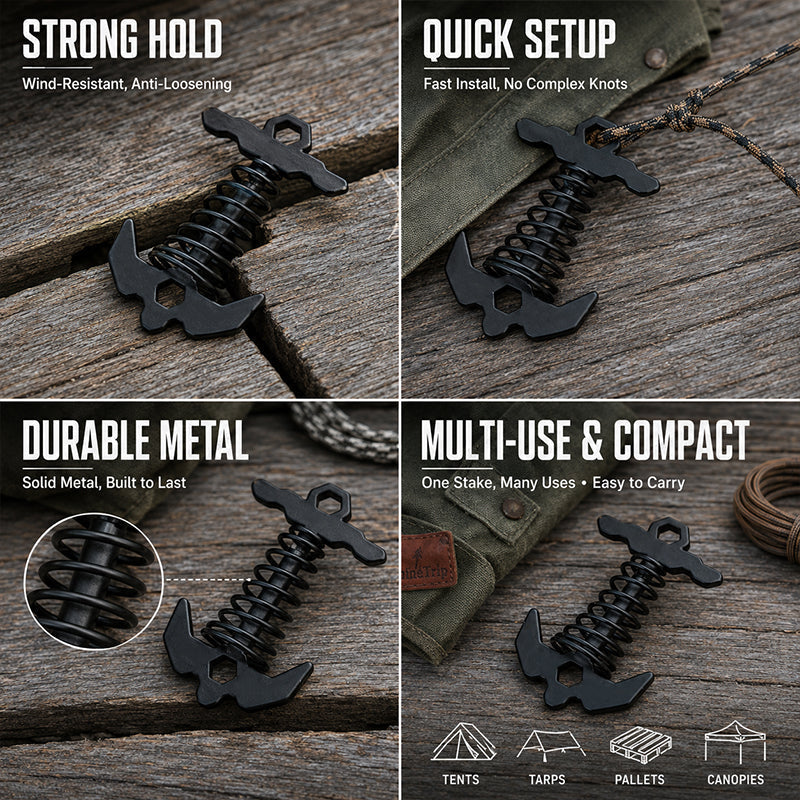 Outdoor Spring-Loaded Fishbone Tent Peg