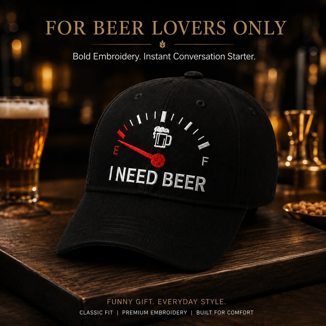 🍺 Broderad basebollkeps med texten ”I NEED BEER” – Unisex-minneskeps🧢 100 % bomull