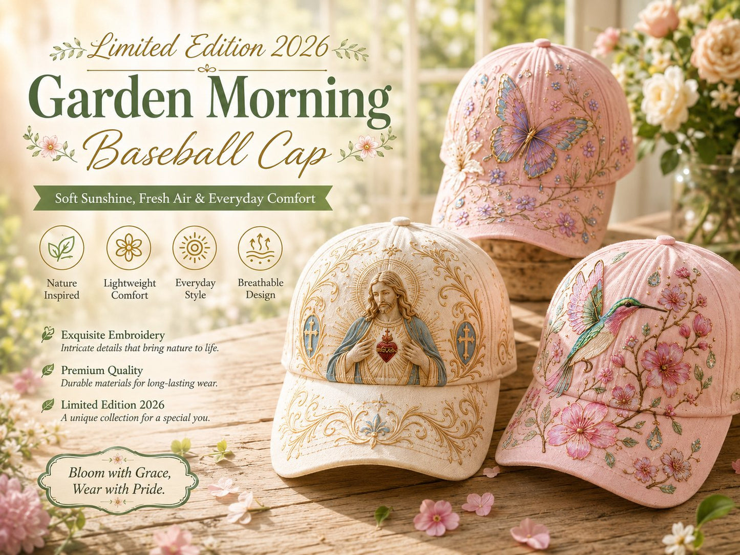 🔥Sista dagen – 50 % rabatt 🌸🌿 Garden Morning Cap
