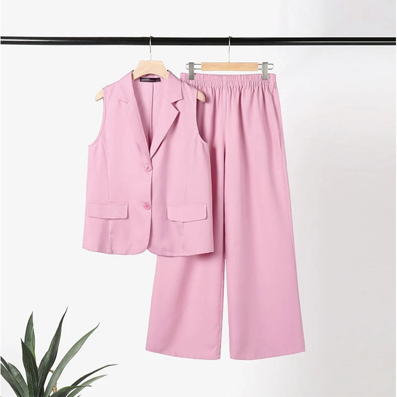 💖Styliskt set med ärmlös blazer och byxor med hög midja för kvinnor