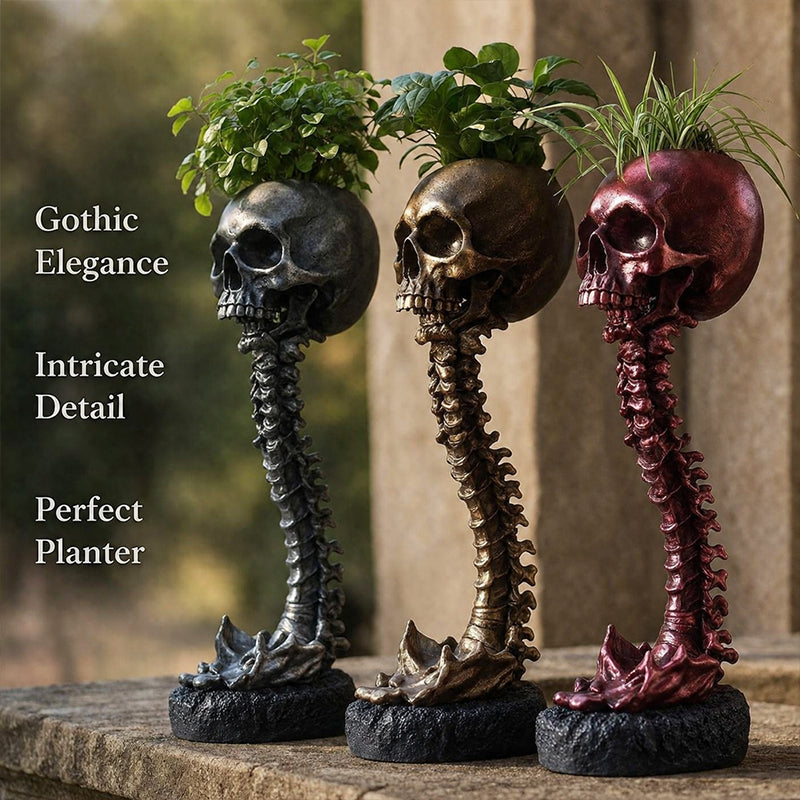 Gothic Skull Planter And Skeleton Vase Spooky Home Decor