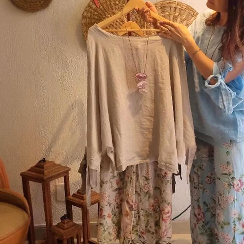 🌸Lösa Toppar För Damer Och Blommiga Byxor Med Vida Ben