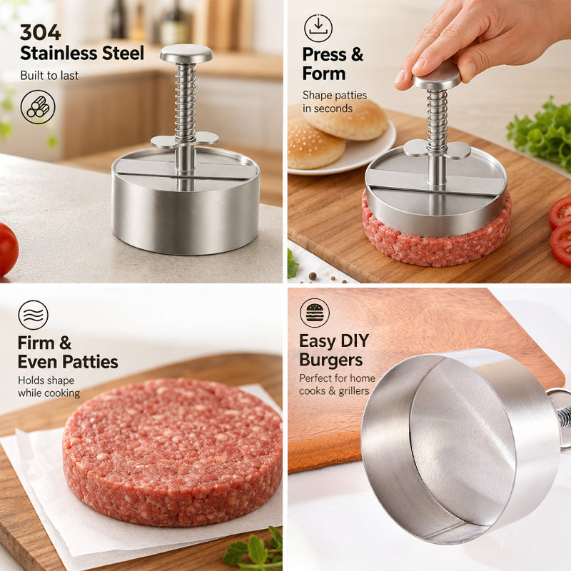 🍔 Burgerpress i rostfritt stål | Skapa perfekta, jämna biffar på ett enkelt sätt