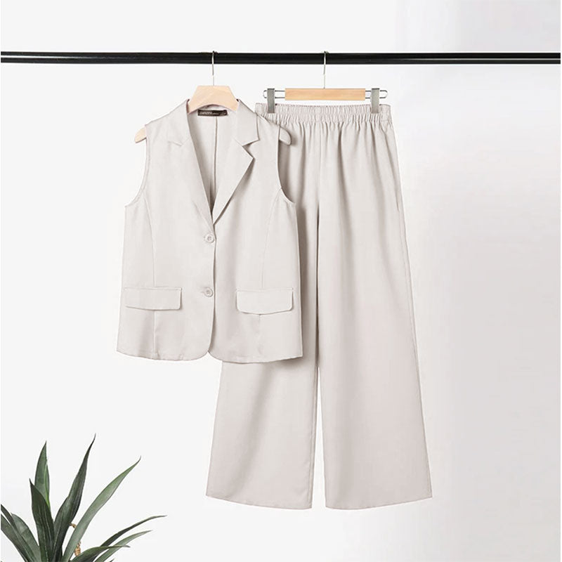 💖Styliskt set med ärmlös blazer och byxor med hög midja för kvinnor