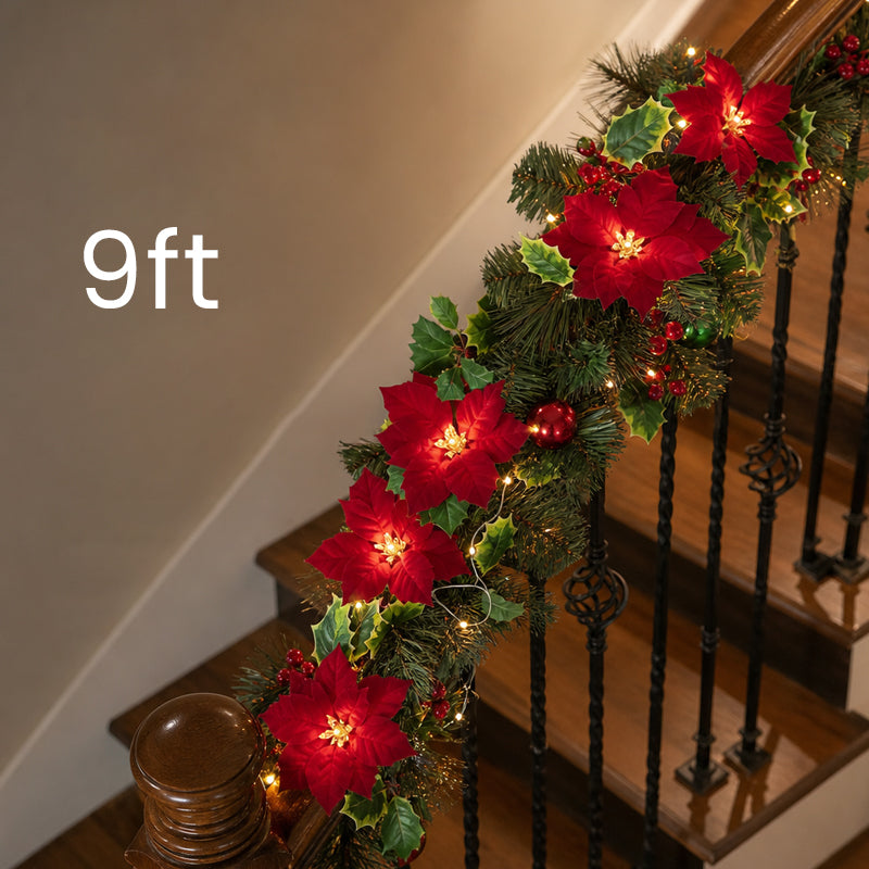 😍 🎄 Poinsettia string lights – 2 m of warm LED lights with red flowers and holly leaves