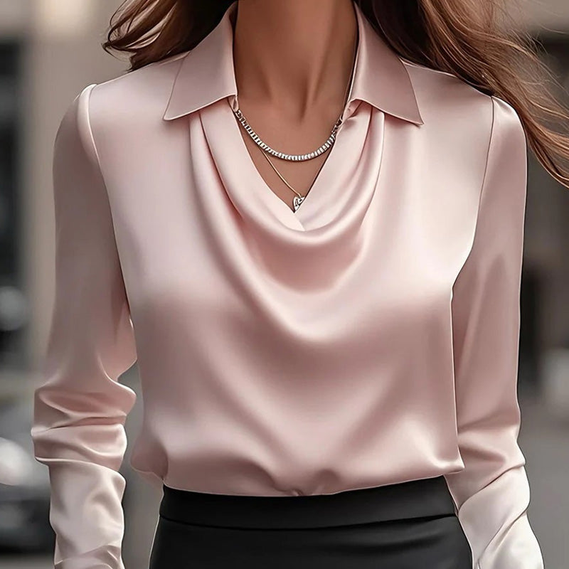 ✨ Enfärgade skjortor med draperad krage för kvinnor