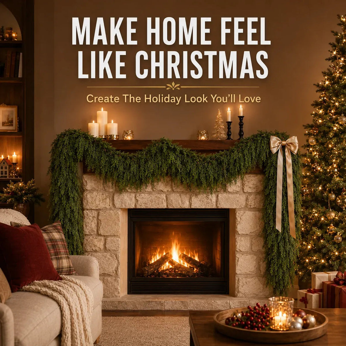 🎄Real-Touch Cedar Garland – Lush Christmas Greenery