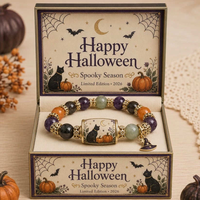 🔥LAST DAY 50% OFF - 🎃Limited Edition 2026 Halloween Black Cat Pumpkin Beaded Bracelet Gift Set