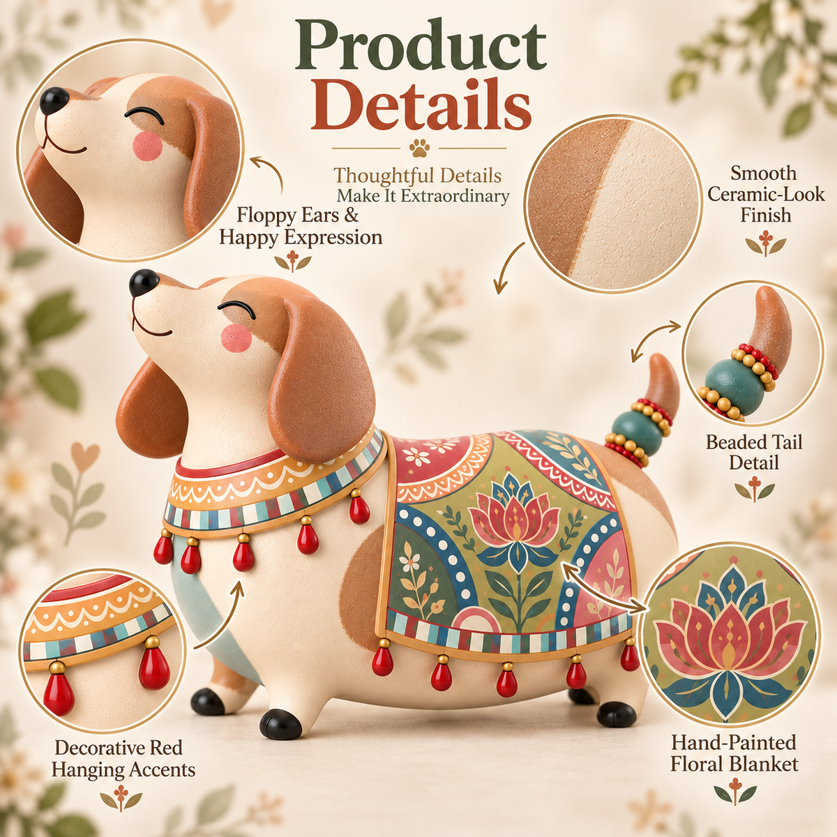 🎨Whimsical Folk Art Dachshund Figurine